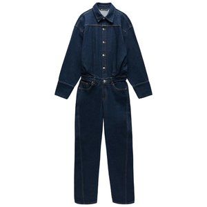 Zara Long Denim Jumpsuit Boilersuit NWT